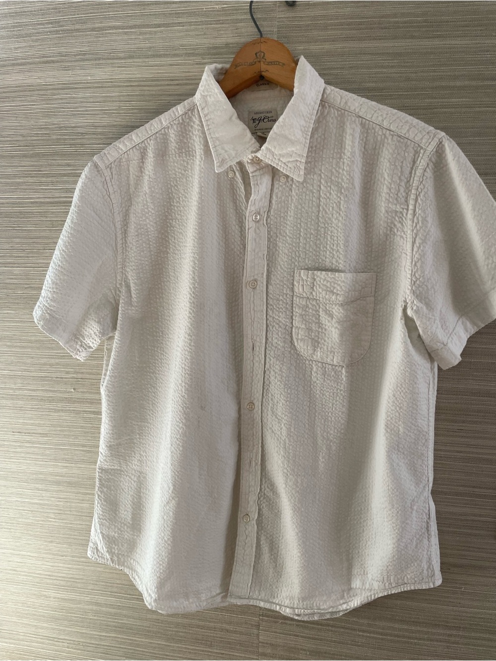 J. Crew White Short-Sleeve Seersucker Button-Down Shirt